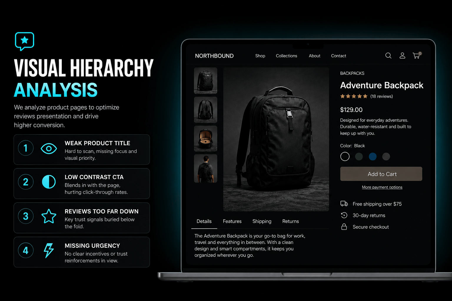 Visual hierarchy analysis of a product page